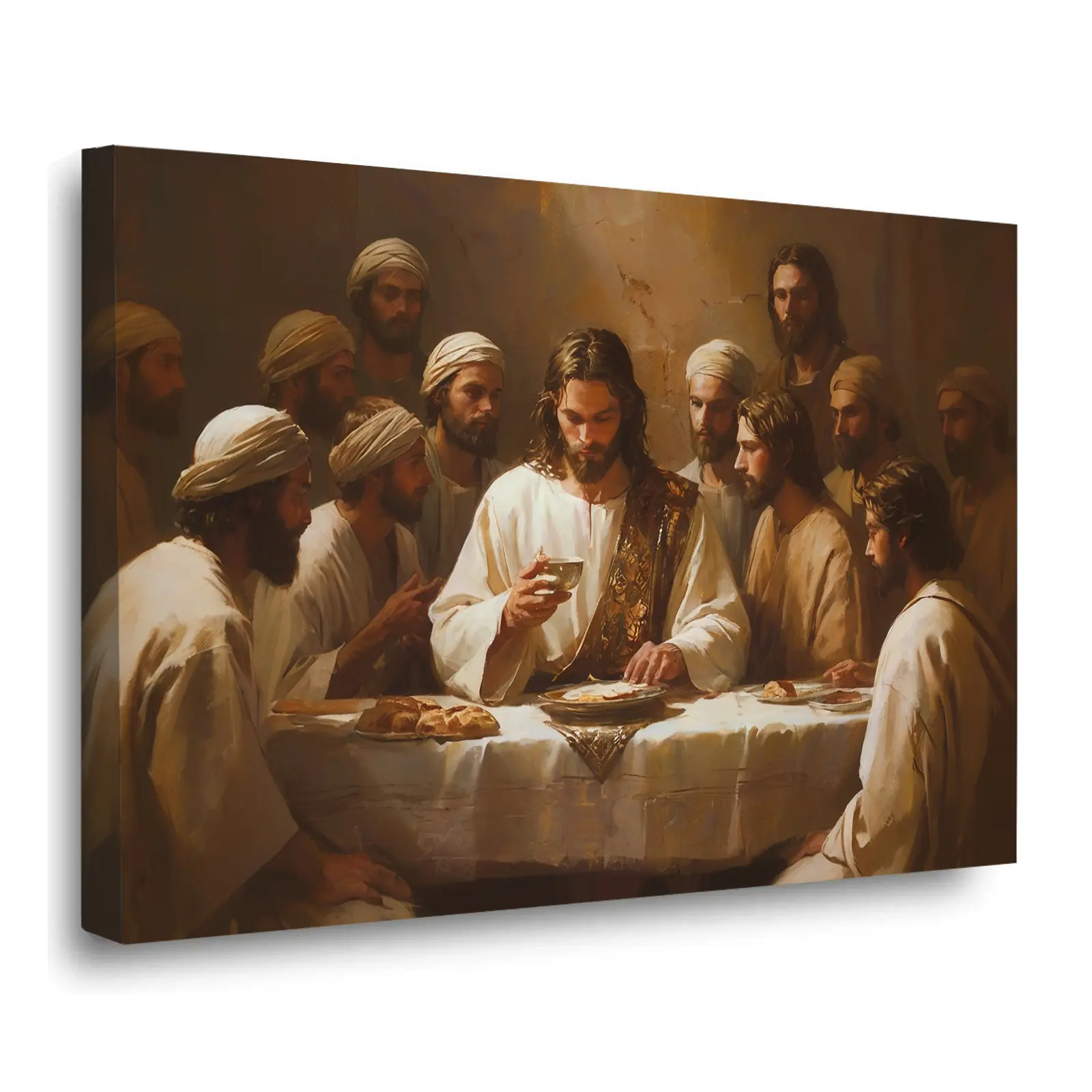Christian The Last Supper Hangable Artwork - Oil Painting Look Artistic Religious Decoration, Jesus & 12 Disciples Portrait, Suitable for Living Room Devotional Spaces Wall Decor Print