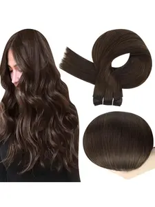 Weft Hair Extensions Real Human Hair Sew In Brown Double Weft Full Head Women Instant Length Stylish 50g #2 #NB Straight  20inch 16-26inch Increasing hair volume DIY hair extensions
