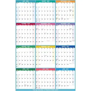 Yearly Wall Calendar 2026-2027 - Large Yearly Calendar Vertical, Jul 2026 - Jun 2027, 25.2" x 38.2" (Open), Calendar 2026-2027, Large Wall Calendar, Full Year Paper Calendar with Notes, Thicker Paper