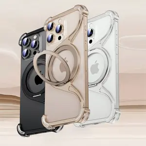 Magnetic Aluminum Frameless Phone Case, 360 Swivel Kickstand Shell, Ultra-light Weight, Enbossed 4 Anti-Fall TPU Protector Corner,W Shape Design