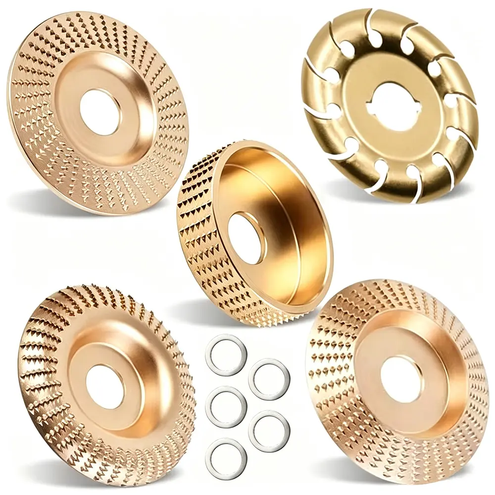 5Pcs Angle Grinder Polishing Pad, Wood Carving Disc Set for 4 1/2 Inch Angle Grinder, Heavy Duty Wood Sanding Disk Grinding Wheel, Stump Grinder Attachments for Wood Cutting Shaping - Home Improvement.