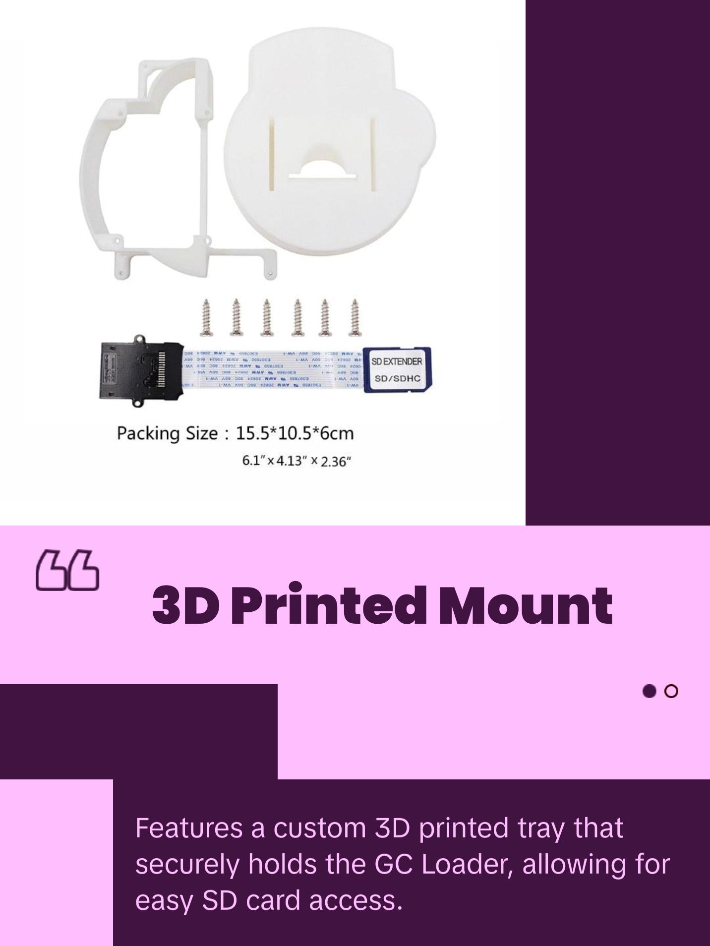 GC Loader 3D Printed Mount Kit with SD Extension Cable for GameCube