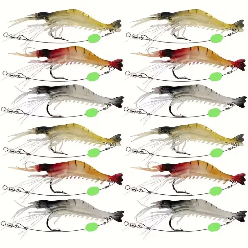 Pack Of 12 Soft Shrimp Lure Set - Silicone Fishing Baits,Durable & Effective for Freshwater and Saltwater Fishing, Perfect for Catching Fish, Pike, Bass, Walleye, and Trout, Fishing Tackle, Fishing Accessorie