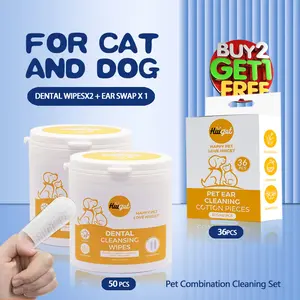 HiiiGet Pet Dental Cleaning Wipes 50pcs *2 & Ear Cleaning Cotton Swab 36pcs *1 BUNDLE SET, Disposable, Gentle for USE