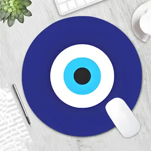 Evil Eye Design Round Gaming Non Slip Mouse Pad, Aesthetic Desktop Decorative Protective Pad, Rubber Anti-slip Lockedge Work Pad, Small Size Suitable for Laptop, Desktop Computer Games, Work, Family, Desk Accessories, Desktop Accessory