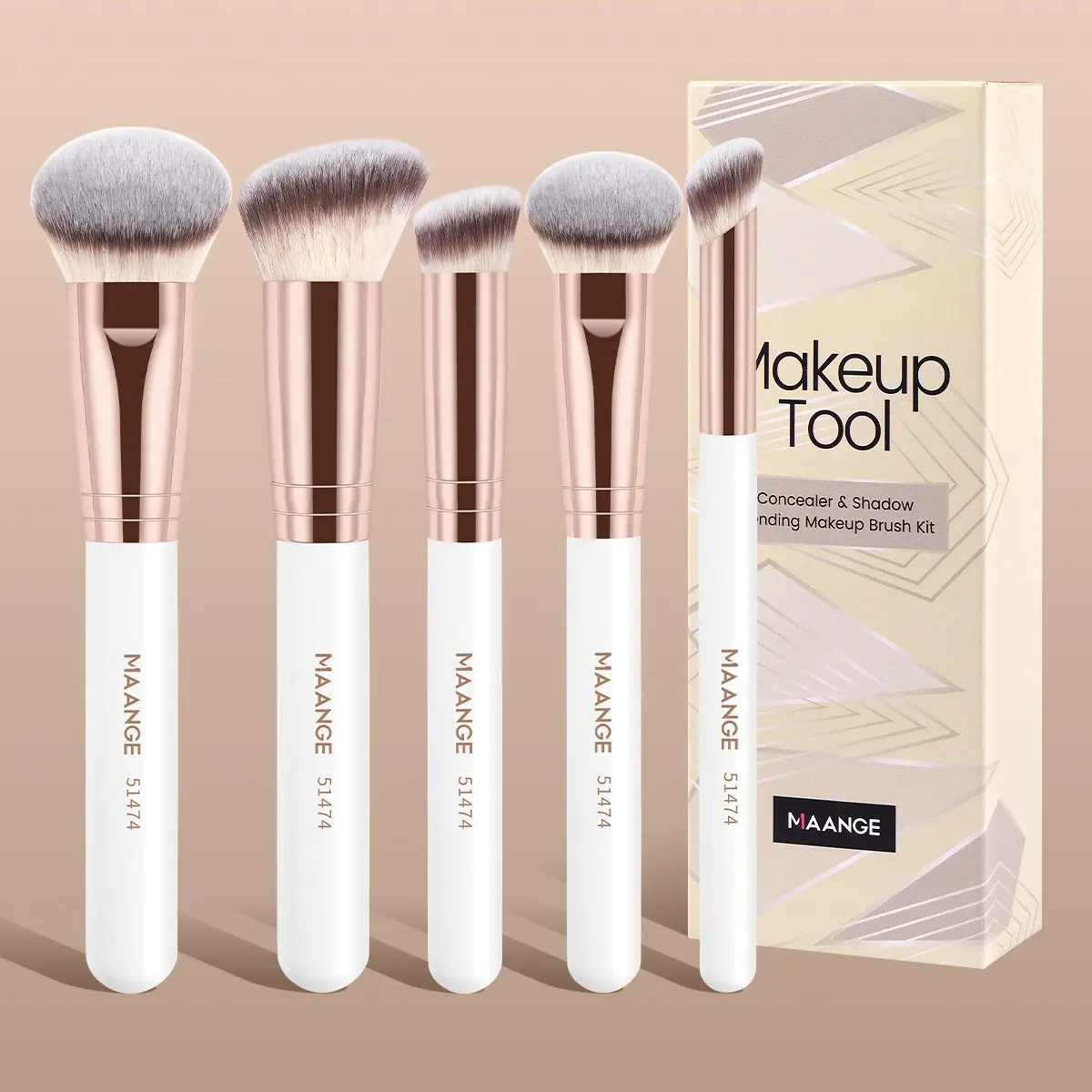 Maange 5-Piece Makeup Brush Set with Foundation, Blush, Powder, Concealer Brushes, Perfect for Home and Travel, Metal Handle Makeup Tools, Makeup Brush Kit, Cosmetic Brushes