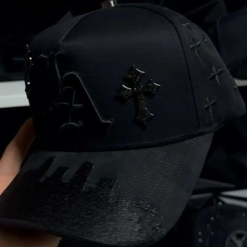 LA VM Hats Black Snapback Hat with Rhinestone Crosses