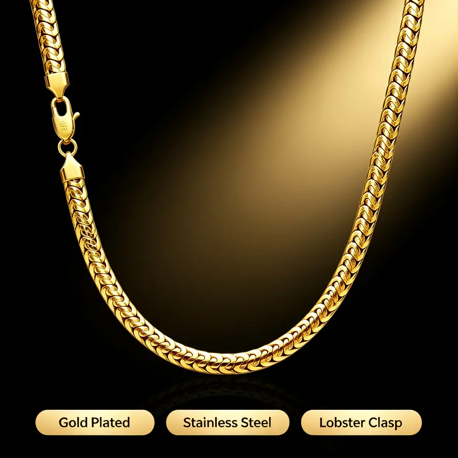 6mm Miami Cuban Link Chain, 14K Gold-Plated Stainless Steel Men's Necklace—Fade-Resistant, Waterproof, Hip-Hop Jewelry, Gift for Men