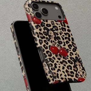 Cherry Leopard Phone Case – Cute Pink Cherry & Leopard Print Design Cover for iPhone 17, 16, 15, 14, 13, 12, 11, X,Plus/Air/Pro Max/Pro,Samsung S25,S24,S23,S22,Ultra Plus FE Perfect Gift for Her or Any Lover