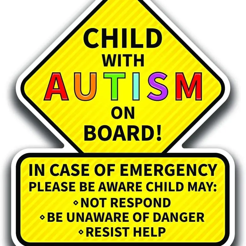 Child with Autism On Board Sticker 2-Pack Decals | Latex Optimized Bright Visible Durable Stickers | 5.5-Inches by 4.5-Inches | Emergency Alert for Autistic Child Stickers