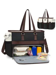 Women's Lunch Bag with Large Cup Holder, 15.6 Inch Laptop Case, Multifunctional Professional Computer Bag for Work Nurses, Durable Insulated Bag