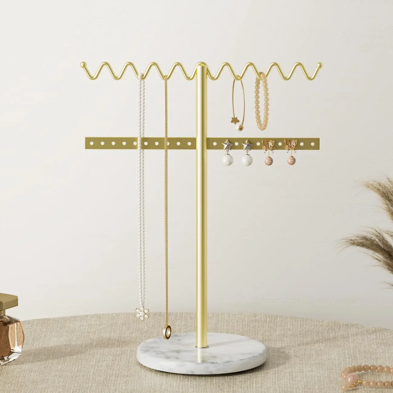 Limited time Deal- Jewelry Organizer Marble Necklace Stand: Small Necklace And Bracelet Holder Organizer for Girls Gold - 1 Racks