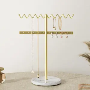 Limited time Deal- Jewelry Organizer Marble Necklace Stand: Small Necklace And Bracelet Holder Organizer for Girls Gold - 1 Racks