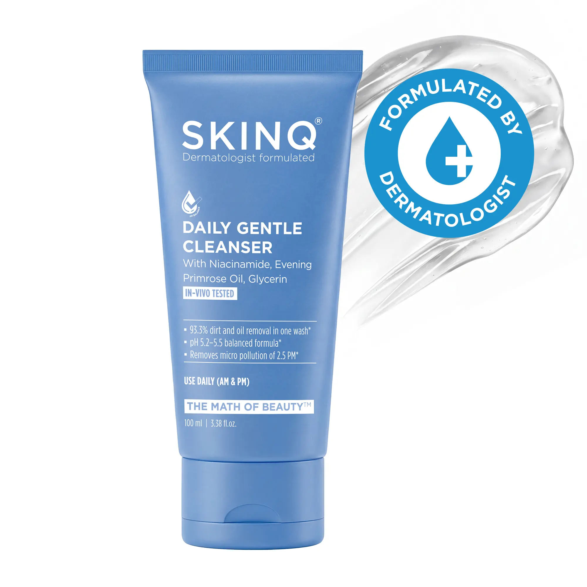 SKINQ Daily Gentle Cleanser with Niacinamide, Evening Primrose Oil & Glycerin | Removes Dirt & Micro-pollutants | Maintains skin's pH | For All Skin Types | In-Vivo Tested I Derma Formulated