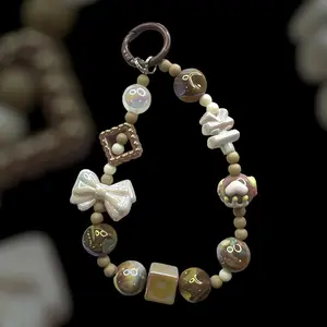 New Brown Bowknot Beaded Keychain/Phone Charm/Bag Pendant (Phone Tether Tab Included) woman key