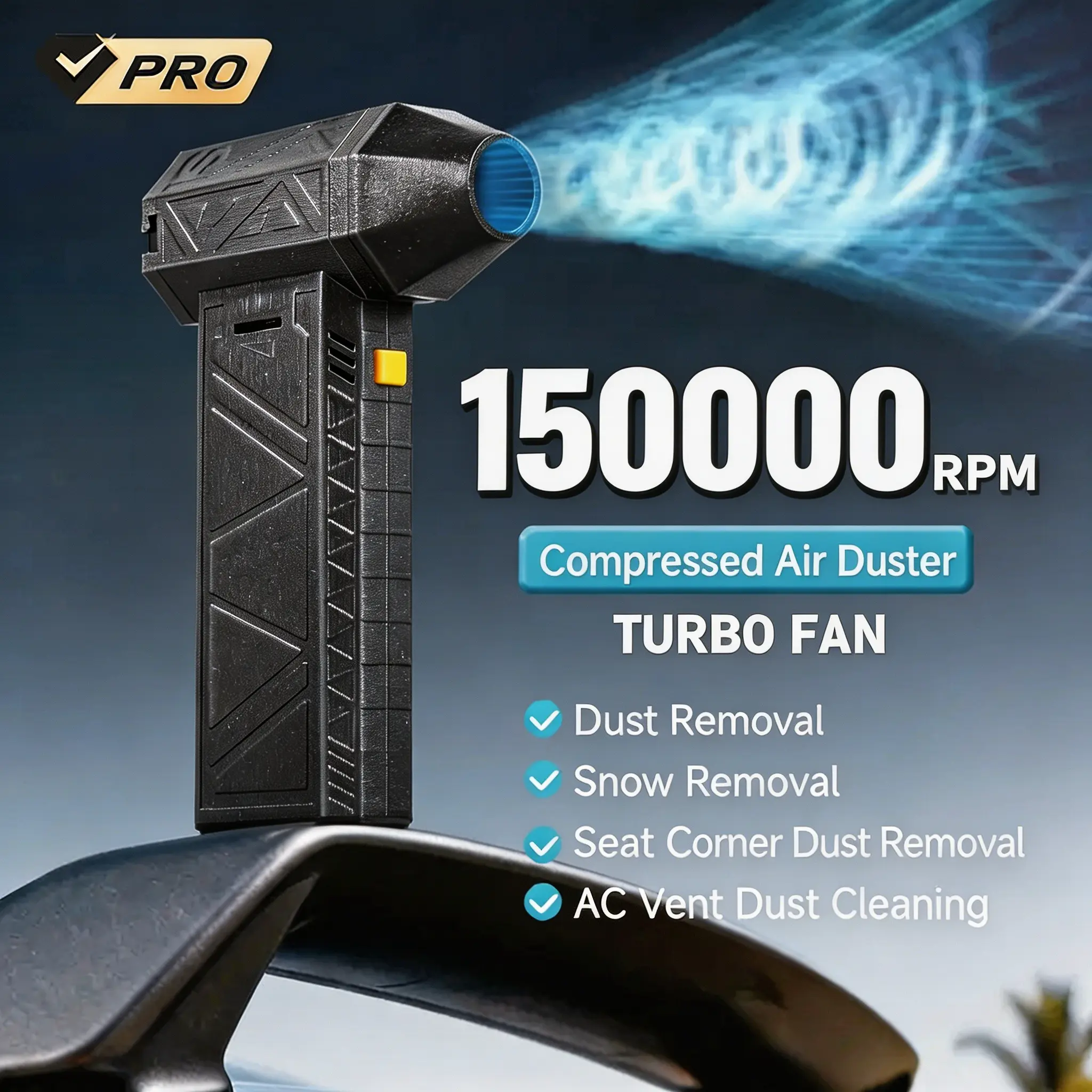 Handheld Mini Turbo Air Duster, Rechargeable Cordless Electric Compressed Air Blower with Brushless Motor & Stepless Speed Control, Portable Air Cleaner for Car Detailing, Keyboard, PC, Laptop, Computer, Home & Office Cleaning
