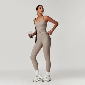 MASKERT Women's Two Piece Set Sports Tank Top & High Stretch Tight Leggings Tummy Control Workout Daily Wear Running Outfits