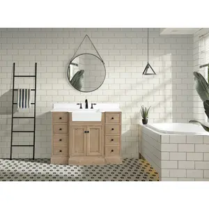 Kelly 48" Bathroom Vanity Weathered Fir - White Engineered Stone Countertop