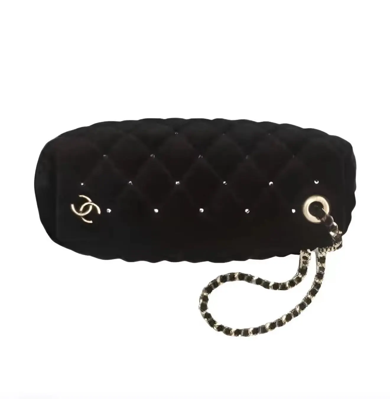 Pre-owned CHANEL 24B Black Velvet Clutch with Rhinestones, Evening Bag, Microchip Version 2604983