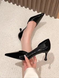 Women's Pointed Toe Stiletto Heels, PU Leather Upper, Rubber Sole, Elegant Spring & Fall Shoes, Fashionable Office Wear, Stiletto Heeled Pumps