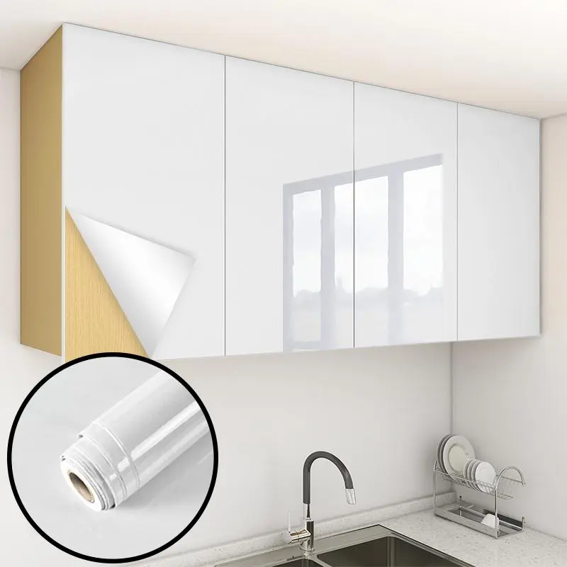 Solid Color Self-adhesive Furniture Sticker, Waterproof & Moisture-proof Kitchen Cabinet Door Sticker, Home Decor Sticker for Kitchen & Bathroom