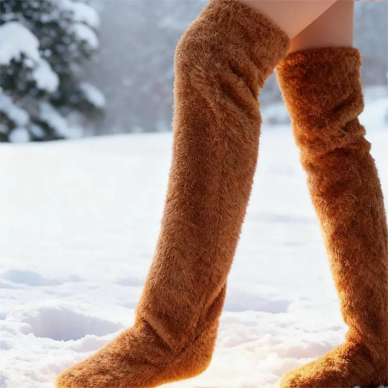 Thick Thigh High Socks for Women, Simple Fit Solid Cotton with Plush Warmth, All Year Antifriction for Lounging and Sleep, Basic, Fabric, Solid Colors, Thick Cotton, Everyday, Comfortable, Minimalist