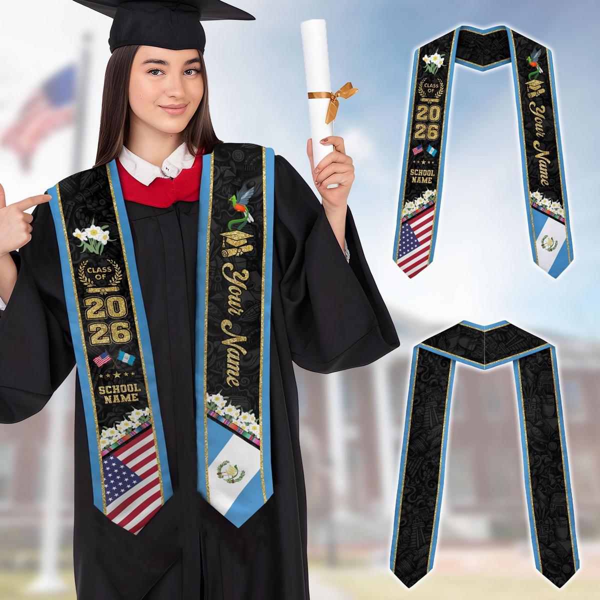 Customized 2026 Guatemalan American Flag Graduation Sash Guatemala Graduation Stole Custom Graduation