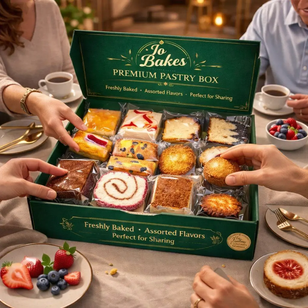 JO BAKES Assorted Snack Box - Variety Pastry & Cake Collection, 14 Individually Wrapped Packages, 20 Total Pieces (Some Double-Wrapped)