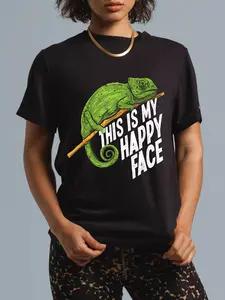 100% Cotton Chameleon Lover Chameleon This Is My Happy Face T-Shirt