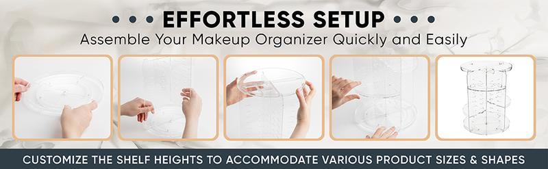360° Rotating Makeup Organizer, Spinning Cosmetic Storage Rack with Adjustable Shelves, Space-Saving Vanity Organizer, Multicolor