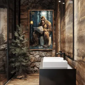 Vintage Bigfoot Sasquatch in the Toilet Poster Unframed,  Whimsical Sasquatch Wall Art, Lake House Wall Decor, Bigfoot Funny Poster,  Kitchen Wall Art, Room Decor Vintage Art Gift for BigFoot Lovers