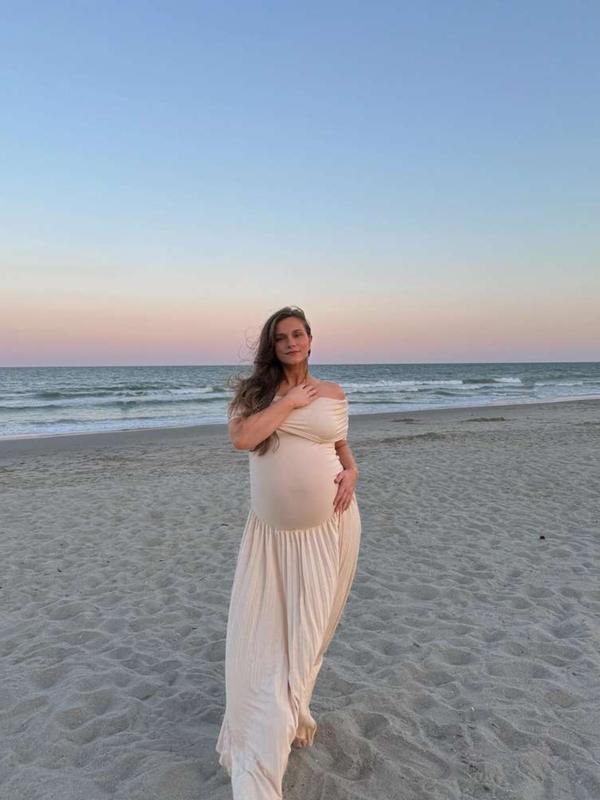 Elegant Off-Shoulder Ruched Maxi Dress, Maternity Baby Shower Gift, Long Flowy Party Dress, Maternity Dresses, Women's Fashion Clothing