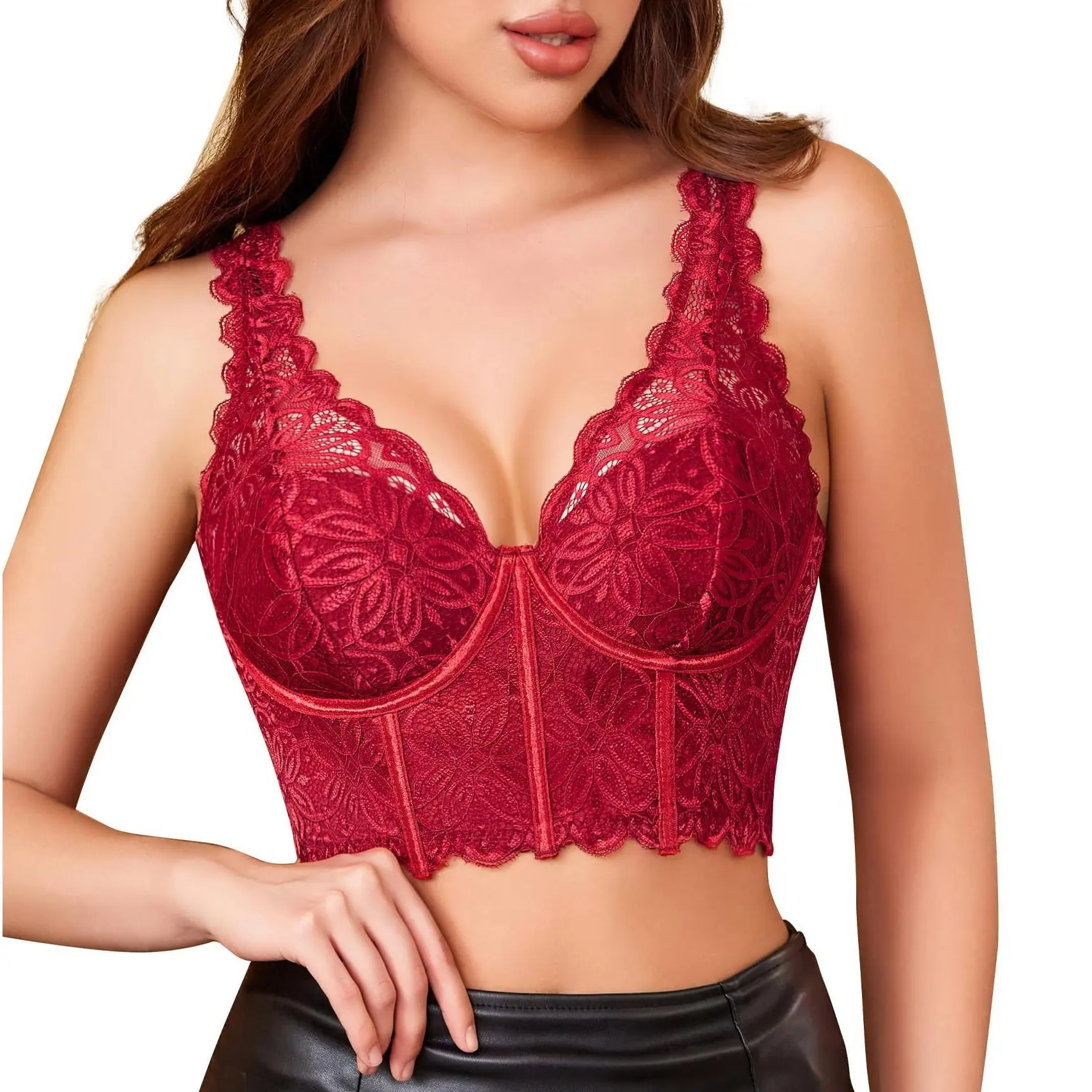 Avidlove Lace Bralettes for Women Underwire Corset Tops V Neck Push Up Bustier with Adjustable Straps No Padded Y2K Crop Top