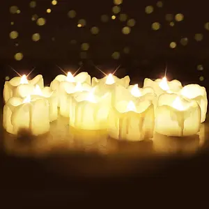 Timer Tea Lights, Flameless Flickering Auto Tea Lights Battery Operated, Auto-On 6 Hours and Off 18 Hours Everyday, Batteries Included, Long-Lasting, Pack of 12, White Base