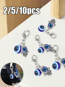 Blue Evil Eye Keychain Jewelry Amulet Lucky Alloy Keyring Ring Bag Charm Car Key Pendant Friend Memorial Gift Set, 2 Piece Combination