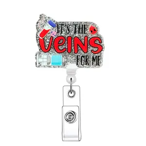 Glitter Funny Nurse Retractable Badge Reel, 1 Count Slogan Graphic Name Badge Holder with Clip for Nurse Doctor Medical School Student, Identification Badges & Supplies for Office School