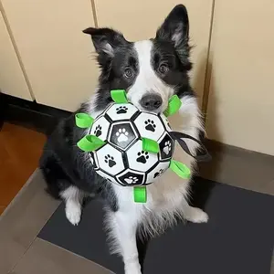Durable Interactive Dog Football Toy with Paw Print Design, Includes Pump, & Rubber, Tape, for All Breeds