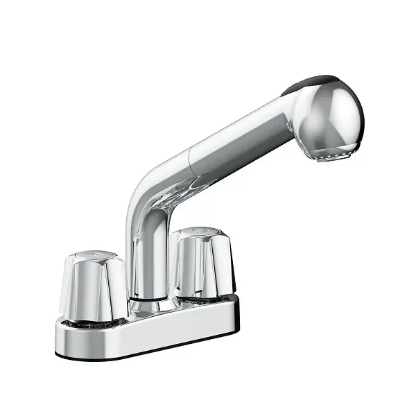 Premier 2-Handle Pull-Out Laundry Faucet, Compact Modern Chrome Brass Plastic Model with Quick Install & Stream Spray, MPN 315347419