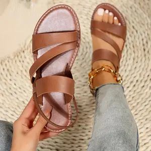 Women's casual flat sandals-brown cover straps, open toe, comfortable TPR sole, ideal for beach and home use, beach shoes