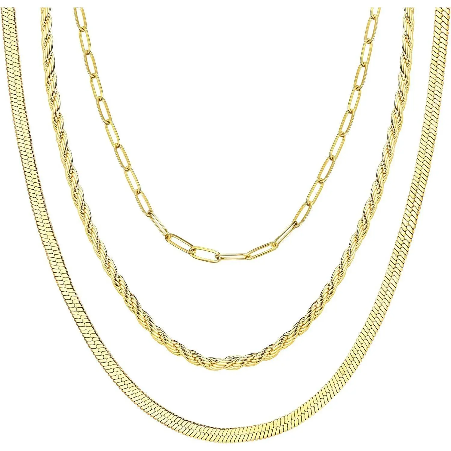 Cassieca Women's 3-Piece Stainless Steel Layered Gold Chain Set - Adjustable Stackable Beaded Choker, Initial Chain, Trendy Jewelry, Boho Fashion Necklace, Gift-Ready Daily Wear Accessory