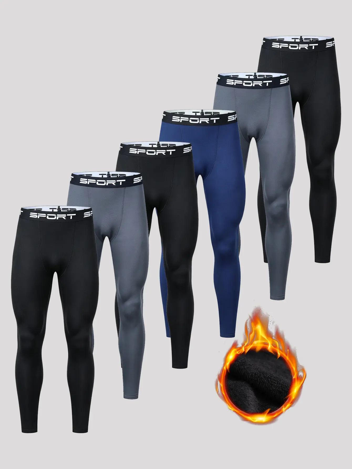 6Pcs Men Fleece Thermal Underwear Pants Multi Color Compression Long Johns with Sport Waistband, Warm Slim Fit Autumn Winter Base Layer for Workout & Daily