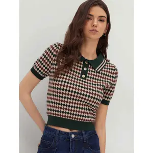 Cider Knit Polo Argyle Short Sleeve Top