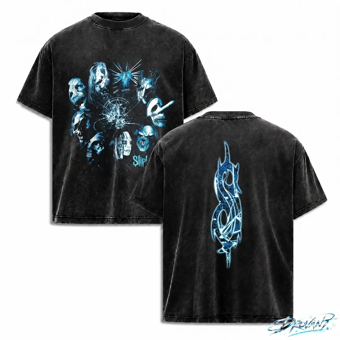Slipknot Blue Mask Vintage Washed Oversized graphic tee for Men Women, Heavy Metal Band streetwear, Gothic y2k clothing, Concert Outfit, A comfortable summer gift