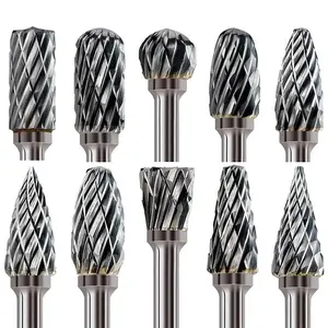 Carbide Burr Set, 10pcs Tungsten Steel Double Cut Rotary Files, Durable Milling Cutter Heads for Woodworking & Grinding, Versatile Designs for Smooth Finishing