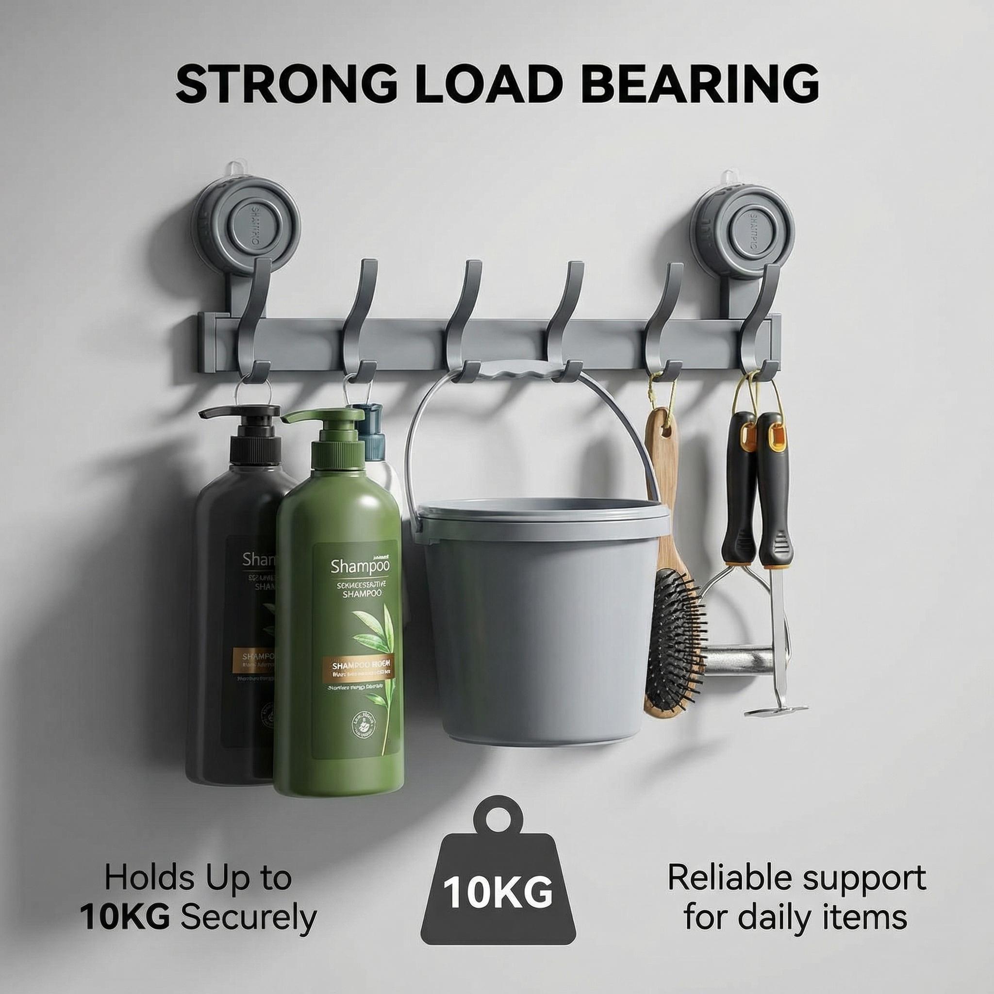 No Drill Suction Cup Hook Rack, Heavy Duty Space Aluminum Wall Hooks for Bathroom Kitchen, 10KG Load Bearing Waterproof Towel Rack