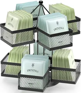 Bag Organizer,  Bag Storage Holder Spinning Carousel 96 Teabags Container, Lazy Susan Coffee Creamer Sweetener   for Kitchen Counter Cabinet Pantry Shelf Organizer