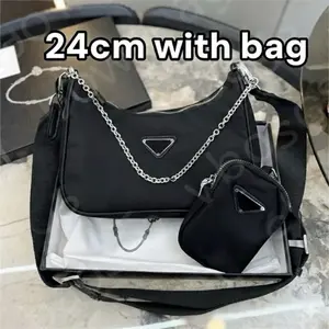 24cm Black Chain Strap Shoulder Bag with Matching Wallet and Chain Strap
