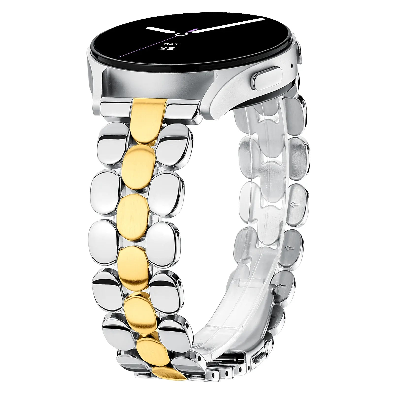 Brushed & Polished Stainless Steel Watch Bands for Samsung Galaxy Watch 7/6/5/4, Watch FE, 6 Classic/4 Classic, 5 Pro, 3