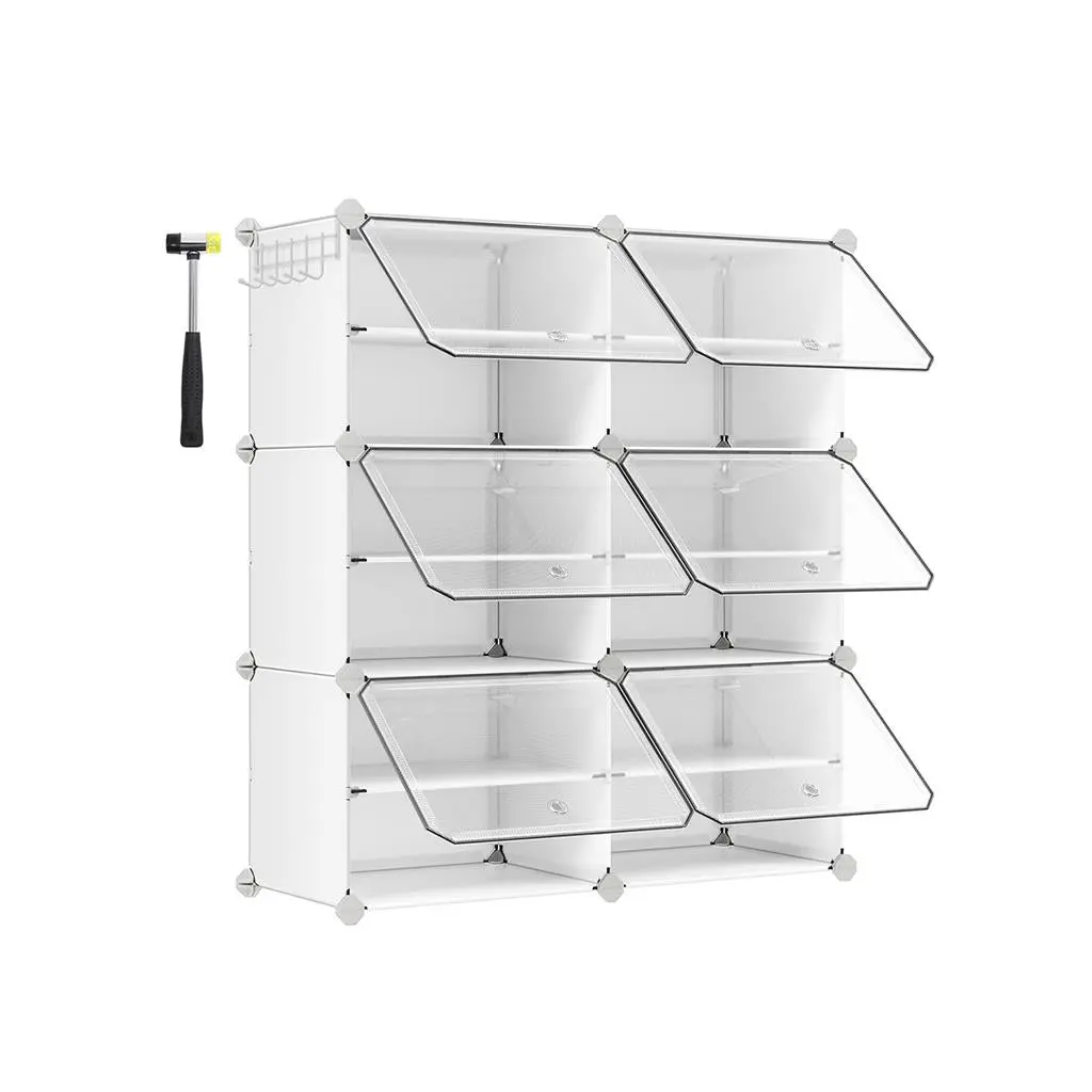 SONGMICS 6-Cube Shoe Rack Organizer with Doors, Plastic Shoe Storage Rack with Steel Frame, Stackable Closet Storage Solution for Home Organization
