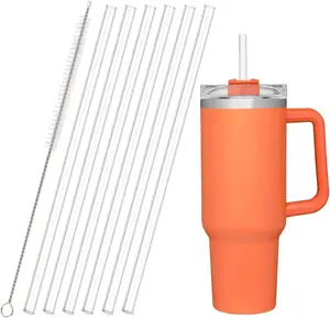 Replacement Straws for Stanley 40 30Oz Adventure Quencher Travel Tumbler 6Pack,  Reusable Clear Straws with Cleaning Brush, Compatible with Stanley Cup Mug Accessories Drinkware Plastic